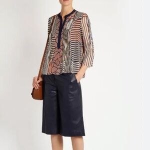 Diane Von Furstenberg Kimberlee Silk Multipattern Top Blouse Sheer Blue Orange 2